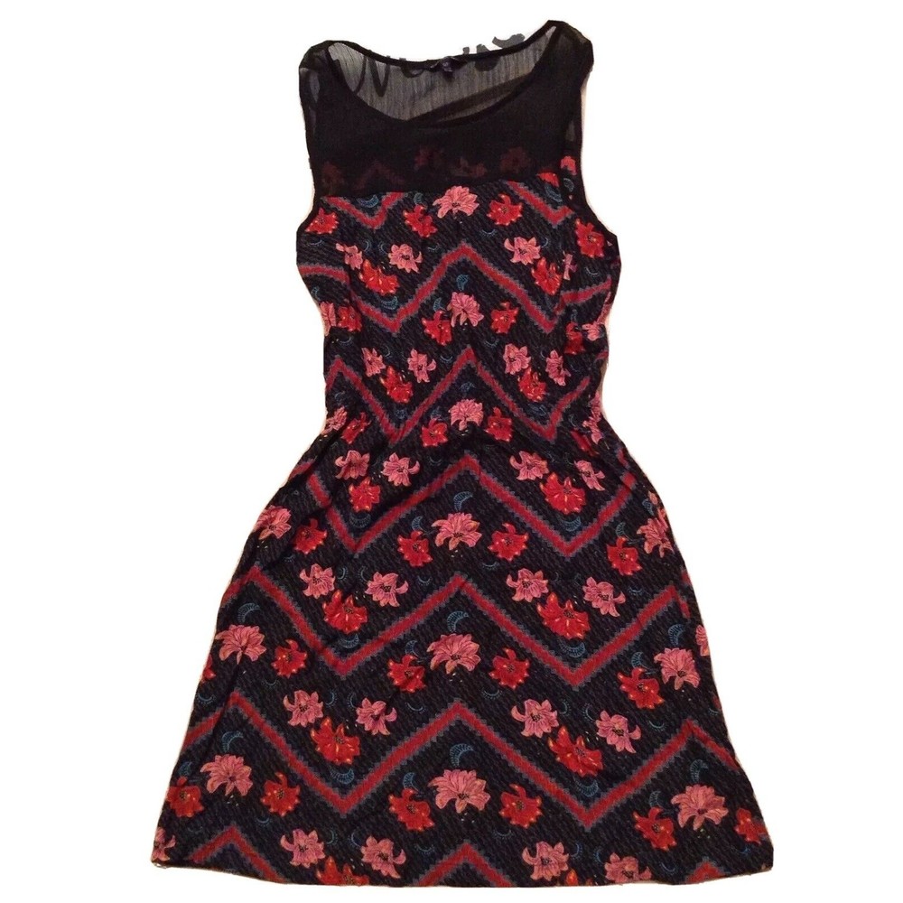 Heritage 1981 Women's Floral Dress Size S‎ Sleeveless Sheer top  BE29